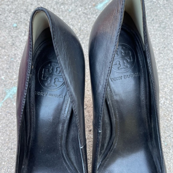 Tory Burch Black Leather and Wood Grain High Heel Shoes  US 9.5 dinner career - Picture 7 of 10